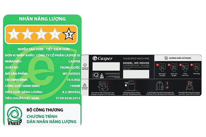 Máy Giặt Casper Inverter 10.5 Kg WF-105VG5